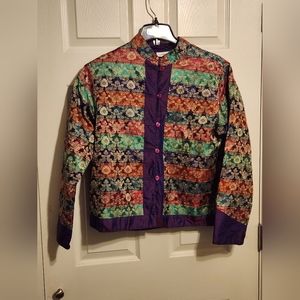 Coldwater Creek Multicolor Silk Lined Brocade Button Down Jacket Womens